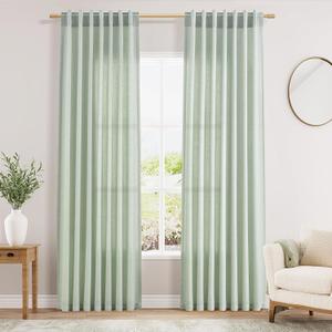 Nanspring Aqua Green Linen Curtains 84 Inch Length 2 Panels Set for Living Room Rod Pocket Back Tab Light Filtering Window Drapes for Bedroom Dining Room Protect Privacy Modern Farmhouse Decor 52x84