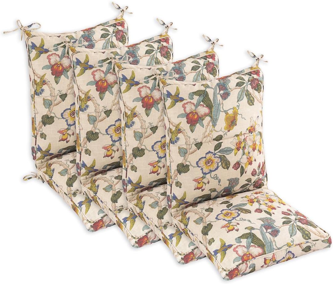 Set of 4 Outdoor Dining Chair Cushions, Comfort Patio Seating Cushions, 44 x21x4.5 inch, Single Welt and Zipper (Khaki Floral Essence)