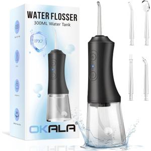 Water Flosser, Water Dental Flosser Pick for Teeth, IPX7 Waterproof Oral Irrigator, 3 Modes 4 Replaceable Jet Tips, Professional Flossing Cleaning Picks for Home Travel Gums, Braces Care (Black)