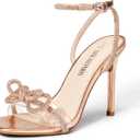 DREAM PAIRS Women's Double Bowknots Crystal Sandals Clear Slingback Heels Square Toe Shoes for Party Wedding (Beige)