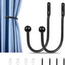 2 PCS Curtain Holdbacks, Wall Mounted Drapery Tiebacks Simple Style, Black