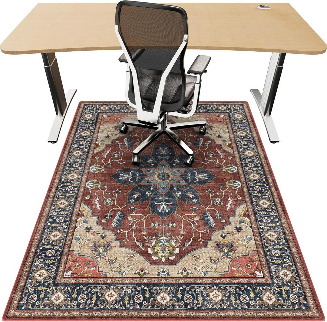 36"x48" Office Chair Mat for Hardwood, Under Desk Chair Mat for Home Office, Anti-Slip Office Rugs for Rolling Chairs, Floor Protector Washable Rugs Rust Red