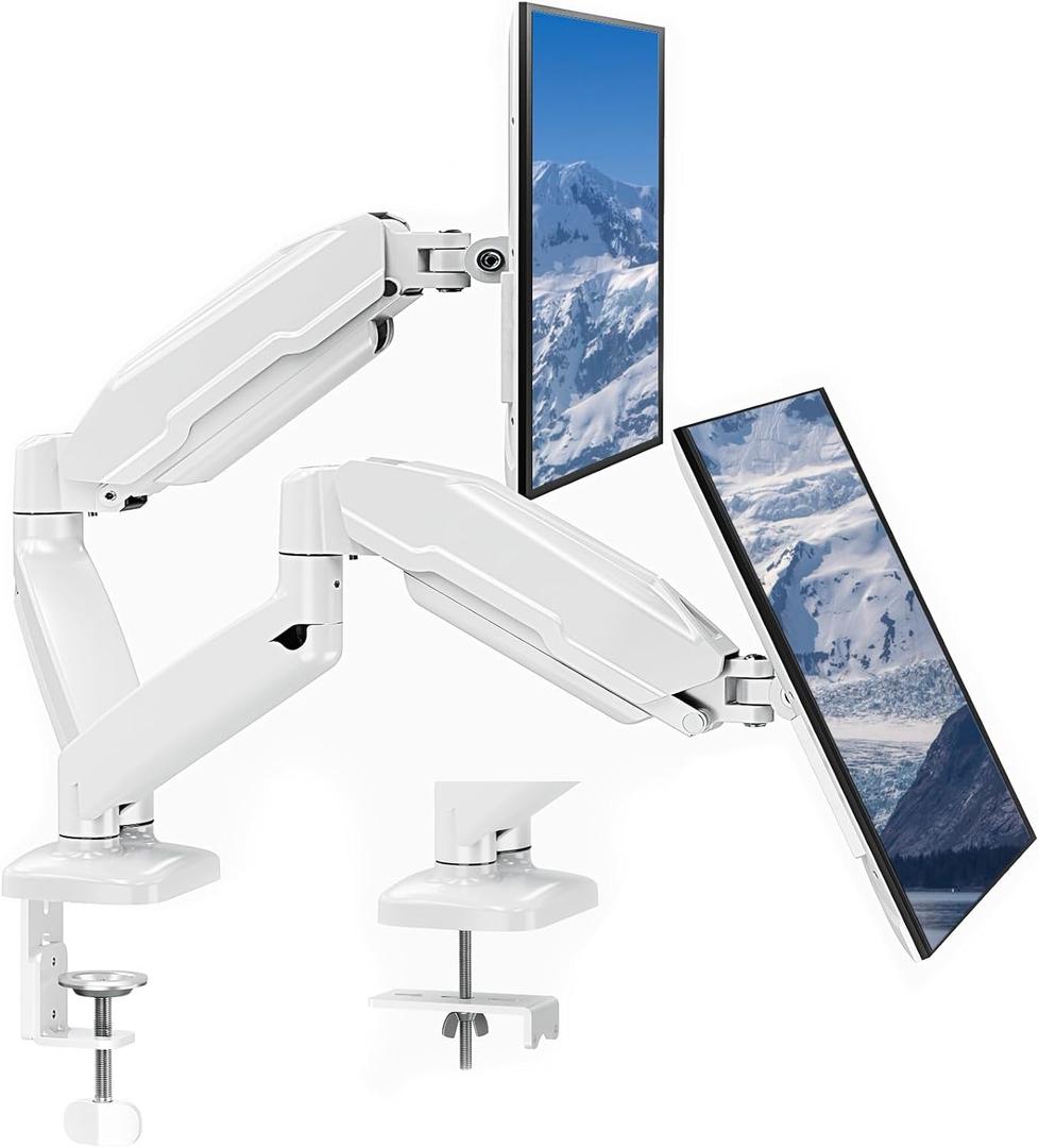 MOUNT PRO Dual Monitor Mount Fits 13 to 32 Inch Screen, Height Adjustable Monitor Stand for 2 Monitors, Full Motion Display Arm Holds up to 17. 6lbs Each, Computer Desk VESA Mount, White