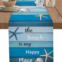Starfish Table Runner 13x72 inch, Beach Ocean Blue Wood Grain Farmhouse Dinning Table Runner for Farmhouse Wedding Party Barbecue Table Decor