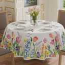 XCHI Wildflowers Tulips Flowers Spring Tablecloth Round Summer Table Cloth Washable Table Covers for Indoor Dining Home Party Decorations 70x70 Inch