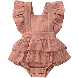 Douhoow Infant Baby Girl Romper Baby Ruffle Bodysuit Jumpsuit One-Piece Cotton Linen Clothes (12-18 Months, Khaki)