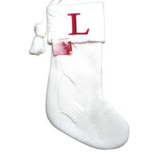St. Nicholas Square 21 inch White Knitted Initial L Monogram Christmas Stocking