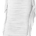 Lrady Women High Waist Ruched Bodycon Side Ruffle Tassles Fringe Pencil Casual Party Maxi Long Skirt, M