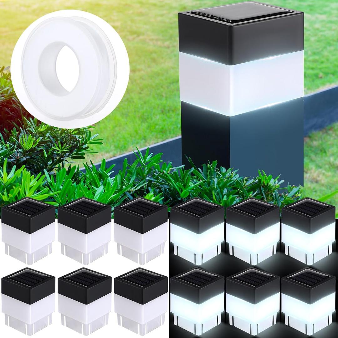 Hicarer 12 Pack Solar Fence Post Cap Lights 2in x 2in Solar Post Cap Fence Lights for Garden, Gazebos, Street Wall (White)