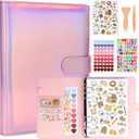 Reusable Sticker Book Collecting Album,A5 PU Sticker Collecting Book with Heart Label & Letter Label,Holographic Cover (Pink)