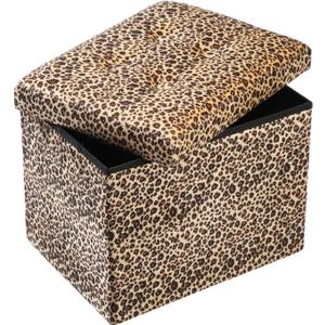 ALASDO Ottoman Storage Ottoman Footrest Stool Foldable Foot Rest Footstool Bench for Living Room 17x13x13inches Leopard Print