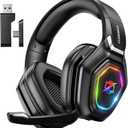 Ozeino Wireless Gaming Headset with Flip Microphone, RGB Lighting Gaming Headphones for PS5, PS4, PC - 2.4GHz USB & Type C Transmitter