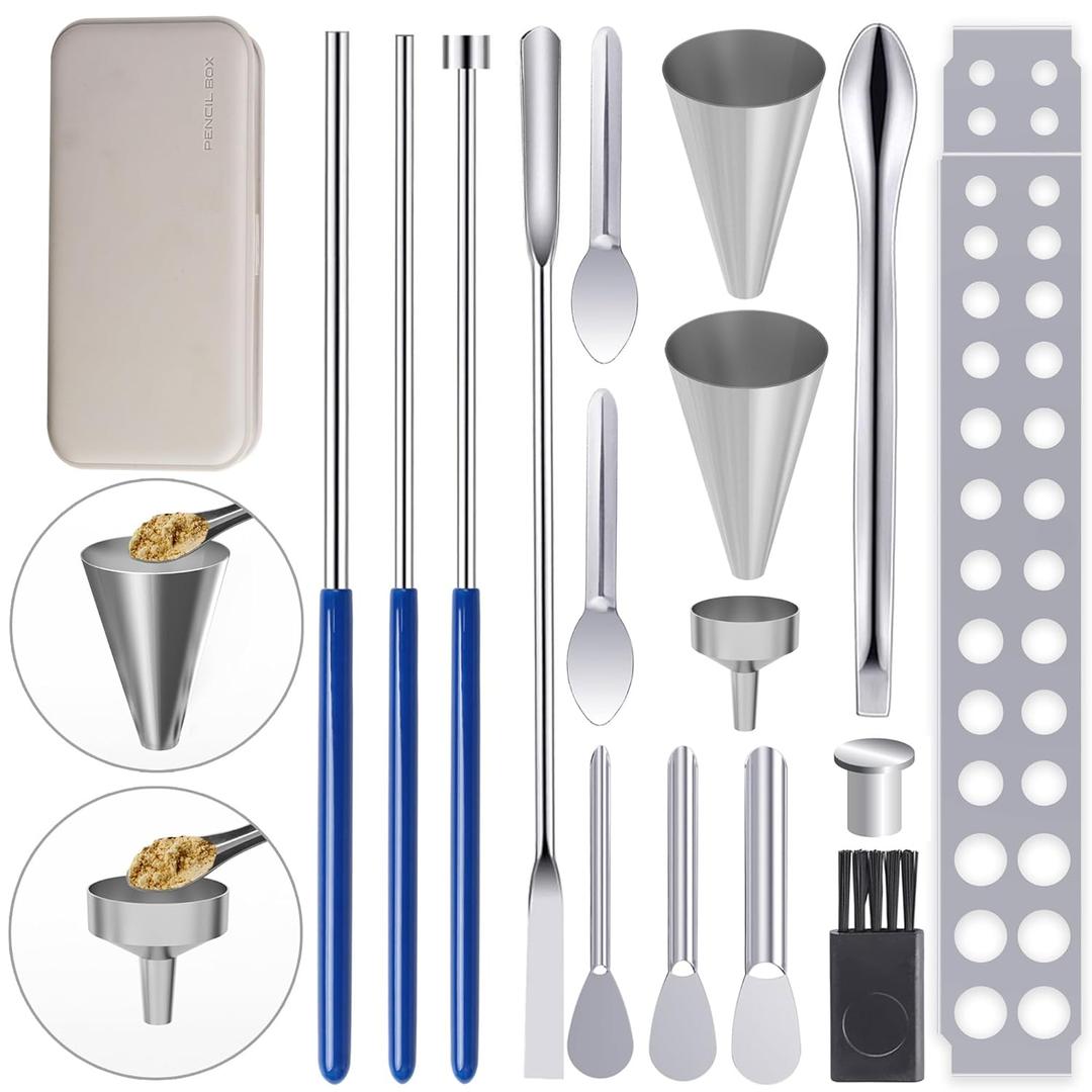 16Pcs Filling Tools Kit - Short Stem Funnels Home & Lab Supplies with Empty Tray and Spoon Scoops Spatula Tamper Quickly Maker All Size # 000 00 0 1 2 3 4 5 Funnel 16Pcs