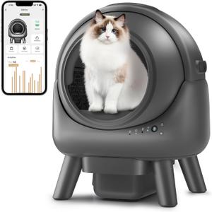 Self Cleaning Litter Box,Automatic Cat Litter Box for Multiple Cats,Robot with APP Control,Smart Dual Safety Protection,Odor-Free Waste Disposal Includes Trash Bags,Grey S20