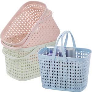 Frcctre 3 Pack Portable Shower Caddy Basket, Plastic Storage Baskets with Handle Plastic Tote Storage Basket Easter Baskets Toiletry Organizer for Bathroom, Kitchen, Pantry, College Dorm
