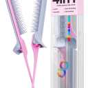 COLORBOW ColorBow Rat Tail Teasing Clip Comb (2 Pack) Hair Straightener Comb - Flat Iron Comb - Straightening Comb - Hair Coloring Pink / Gray