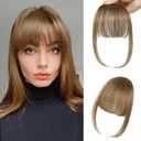 NAYOO Clip in Bangs Human Hair  Medium Brown Wispy Bangs with Temples Fringe Hairpiece Natural Looking Curved Fake Bangs Hair Extensions for Women