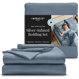 Miracle Made Breathable Cotton Bed Sheets, 4-Piece Set Silver-Treated, Soft and Cool-to-the-Touch Lightweight Bedding Designed for Hot Sleepers Queen Size, Slate Blue