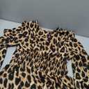 OYOANGLE Women's Leopard Print Short Sleeve Ruffle Long Dress Shirred Waist High Slit Flowy Cheetah Dresses Brown Large