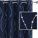 SMILE WEAVER Navy Blackout Curtains for Kids Bedroom 45 Inch Length,Printed Design Room Darkening Curtains for Living Room,Soft Thick Thermal Insulated Window Treatment Drapes 2 Panels (Navy Blue Silver)