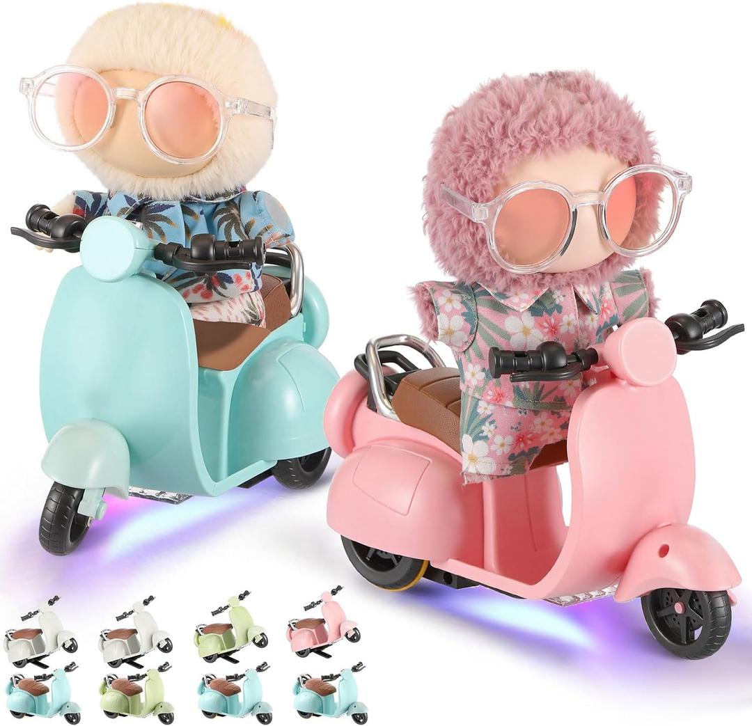 2 Pcs Doll Scooter Doll Vehicles Mini Electric Scooter with Music & Lights Could Rotate 360 Dolls Accessories Cute Scooters Ornaments Battery Not Included (Pink & Blue)