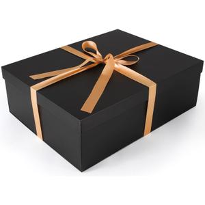 Gift Box, 16.5x13x5.5 inches Large Black Gift Boxes with Lids for Presents, Birthday Box Contains Card Ribbon Shredded Paper Filler, Gift Wrap Boxes for Valentine Mother's Day Christmas Anniversary