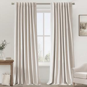 UHITECH Living Room Linen Blackout Curtains for Bedroom Windows Thermal Extra Long Curtain 108 Inches 2 Panels Set Farmhouse Outdoor Black Out Drapes for Patio Pinch Pleated (Ivory)