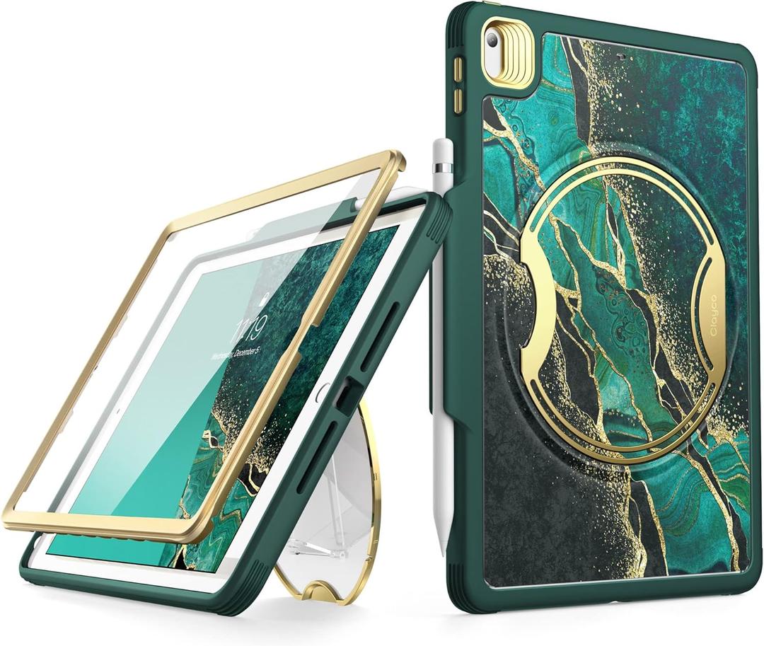 Clayco Nebula Case for iPad 9th/8th/7th Generation Case 10.2 Inch 2021/2020/2019, Multi-Angle Viewing Full Body Stand Cover for iPad 10.2" with Built-in Screen Protector & Pencil Holder, Prasio