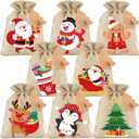 MDCGFOD 24PCS Christmas Small Burlap Bags, 5x7in Christmas Drawstring Treat Bags, Xmas Red Plaid Linen Gift Reusable Candy Goodie Wrapping for Holiday Party Favors Supplie (Brown)