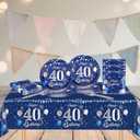 40th Birthday Decorations for Men,61Pcs Blue Silver 40th Birthday Decorations Tableware Include Happy 40th Birthday Plates and Napkins,Tablecloth,Forks for Men 40th Birthday Party Supplies,Serve 20