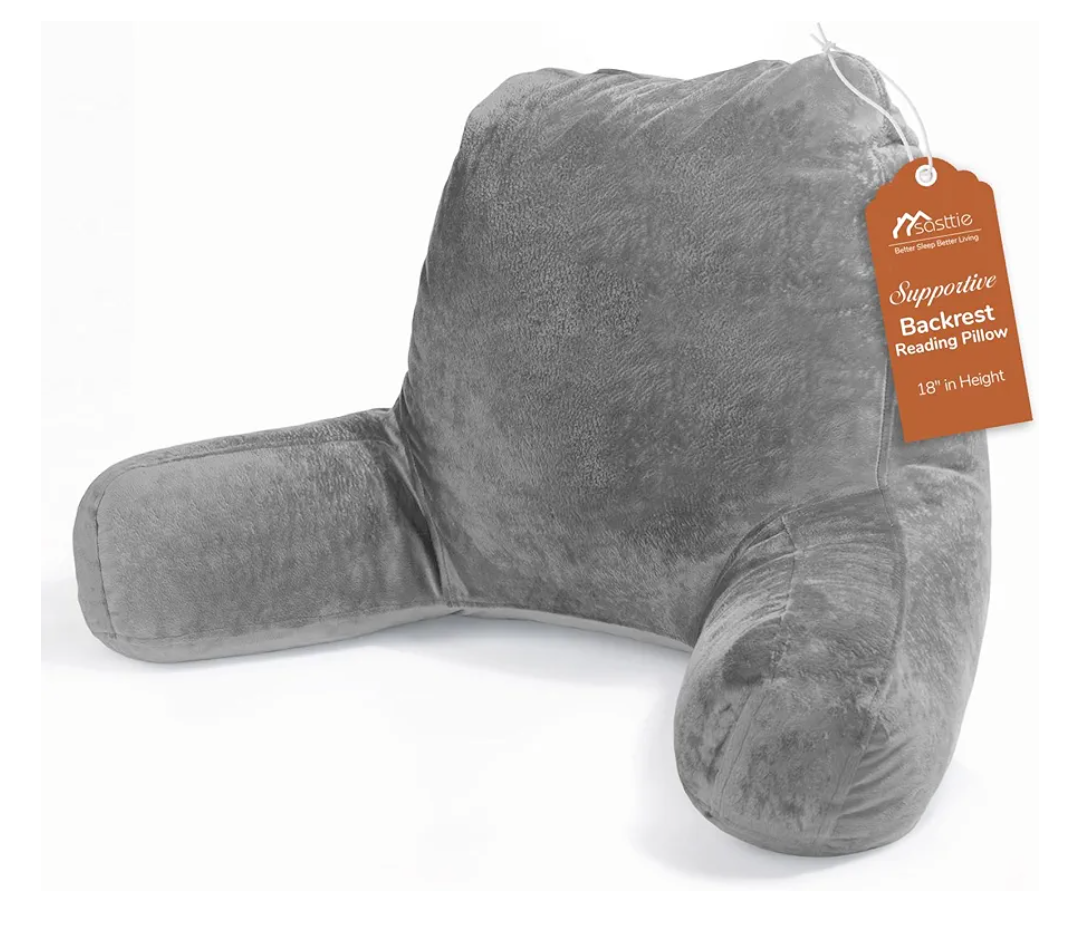 Sasttie Reading Pillows for Sitting in Bed Adult, Velvet Back Pillow Bed Sitting Up, Back-Rest Support Cushion for Sit Up on Couch, Sofa, and Floor, Dorm Essentials, Oeko-Tex Certified, Dark Grey