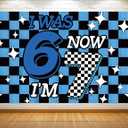 6 7 Birthday Party Decoration Blue Checkered I was 6 Now I'm 7 Photo Booth Backdrop Boy School Classroom Background Banner Wall Decor (Blue Checkered, 3.65.9ft)