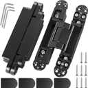 7 Inch Invisible Door Hinges (2 Pack), 3D Adjustable Hidden Door Hinges for Doors, 180 Degree Swing Heavy-Duty Zinc Alloy Concealed Hinge, 177 lbs Load-Bearing, Matte Black Finish