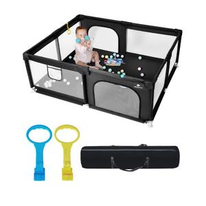 71" x 59" Extra Large Baby Playpen for Babies and Toddlers, Safe Activity Center with Soft Play Fence, Indoor Safety Yard, Easy to Assemble and Clean (Black)