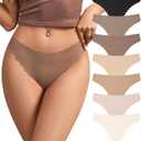 SHARICCA Womens Seamless Thongs No Show Underwear Soft Ribbed Invisible Panties Wave Edge Multi Pack, Size: Large