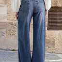 Flamingals Wide Leg Jeans for Women Mid Waist Baggy Stitch Decor Denim Washed Pants Without Belt (XXXL)