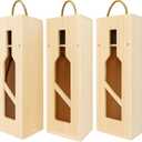 3 Pack Box - Single Bottle Wood Storage Gift Box with Handle for Birthday Party, Housewarming, Wedding, Anniversary, Celebrations, Parties, New Year, Holidays, Occasions