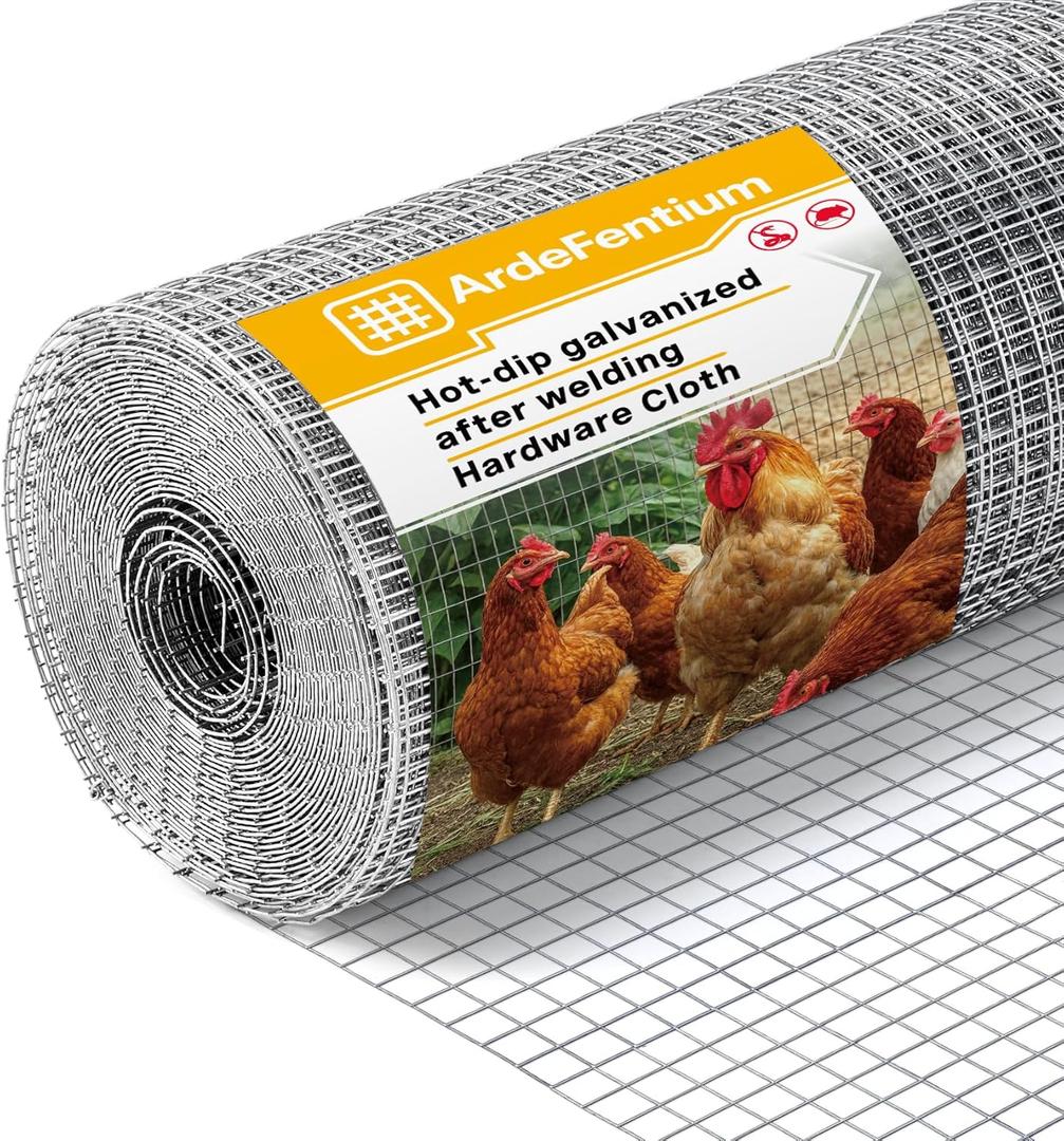 16in x 10ft Hardware Cloth - 1/2 Inch 19 Gauge Chicken Wire, Hot-Dip Galvanized After Welding Wire Mesh Roll for Garden Fencing, Chicken Coop & Poultry Cage