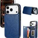 for iPhone 17 Pro Wallet Case with Screen Protector, Slim PU Leather Protective Case with Card Holder[RFID Blocking] Kickstand Cover 6.3 -Deepblue