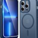 FNTCASE for iPhone 13 Pro Case: Matte Magnetic Phone Cases with Screen Protector Compatible with Magsafe Slim Anti Yellowing Rugged Shockproof Protective Translucent Cell Phone Cover (C-Blue)