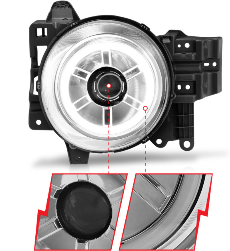 Toyota FJ Cruiser Projector Headlights - Front - ANZO - w/Halo - Clear Lens - Chrome Housing - CCFL - Chrome - `07-`13