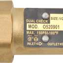 HYDRO MASTER Brass Dual Check Valve, 1/2" FNPT, Solid Brass, Max 150PSI-180F