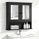 Panana Wall Mounted Bathroom Cabinet Wall Cabinet with 2 Mirrored Doors and Open Compartment, Inner Adjustable Shelf, 22" x 5.1" x 22.8" (Black)
