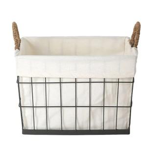 Metal Wire Storage Basket with Burlap Liner, 1. 15-11 2. 13-9. 3. 11-7 4. 10-6.5 In