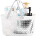 Rejomiik Portable Shower Caddy Basket, Plastic Organizer Storage Tote with Handles for Bathroom, College Dorm, Kitchen, White (1 Pack)