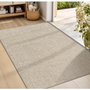 Ultra Thin Indoor Door Mat "60×83", Low-Profile Door Mat Indoor Entrance, Non Slip Rubber Backing Inside Doormat Washable Welcome Front Entryway Dirt Trapper Entry Mat, Khaki