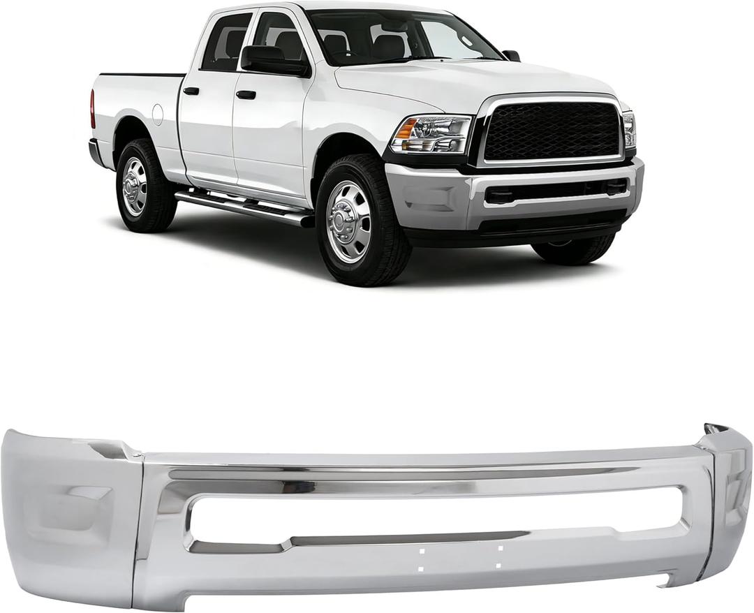 Steel Front Bumper Compatible with 2010-2018 Dodge Ram 2500/3500 Chrome Front Bumper Face Bar W/O Fog Light Holes & Sensor Hole Replacement for CH1002391 68045699AA 68045699AB