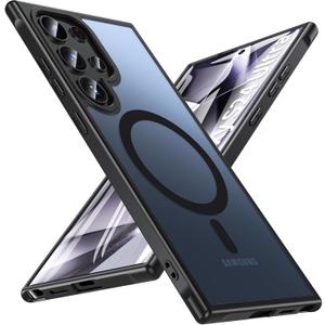 OWKEY for Samsung Galaxy S24 Ultra Case 6.8'', Magnetic Samsung S24 Ultra Case Compatible with Magsafe, [Shockproof Military] Translucent Back Slim Bumper Cover Phone Case Samsung S24 Ultra, Black