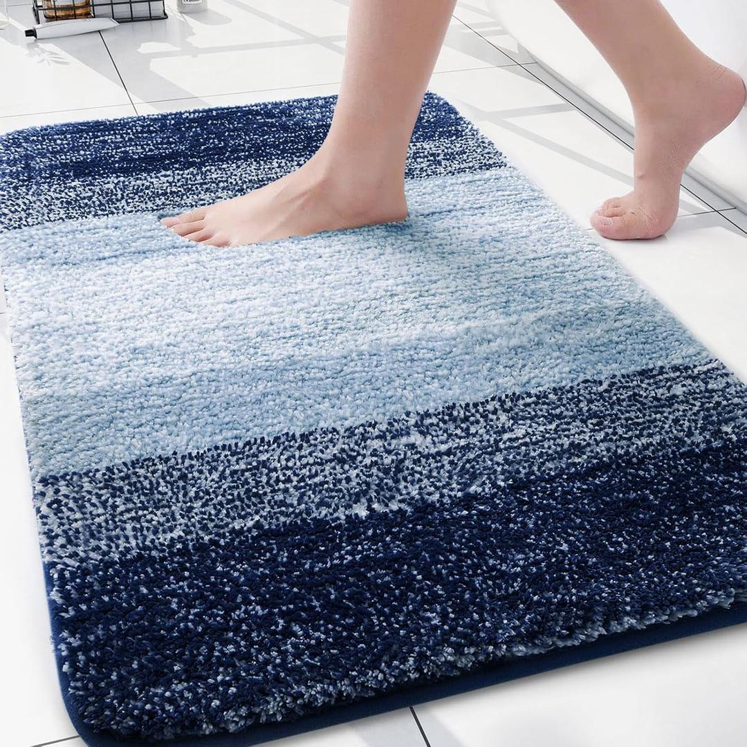 Arotive Microfiber Bathroom Rugs, Shaggy Soft and Absorbent Contour Toilet Rugs, Non-Slip, Thick Plush Machine Washable Dry Bath Mats for Toilet Base, 30x20, Airy Blue, Rectangular