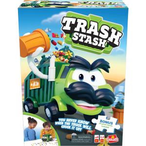 Goliath Trash Stash Game w/ 24pc Puzzle - Fill Trashcan, Watch It Dump Into Garbage Truck Or Truck Chucks It Up - Includes 24-Piece Puzzle